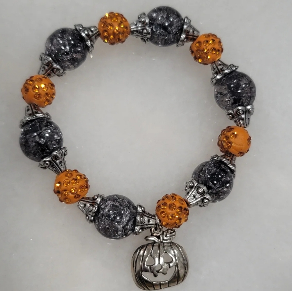 Handmade by BB Halloween pumpkin stretch bracelet
